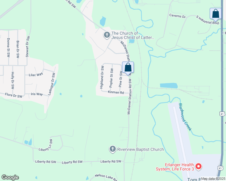 map of restaurants, bars, coffee shops, grocery stores, and more near 155 Kinman Road in Calhoun