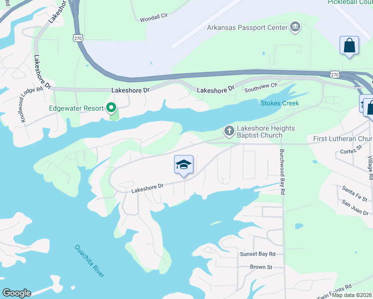 map of restaurants, bars, coffee shops, grocery stores, and more near 1328 Lakeshore Drive in Hot Springs