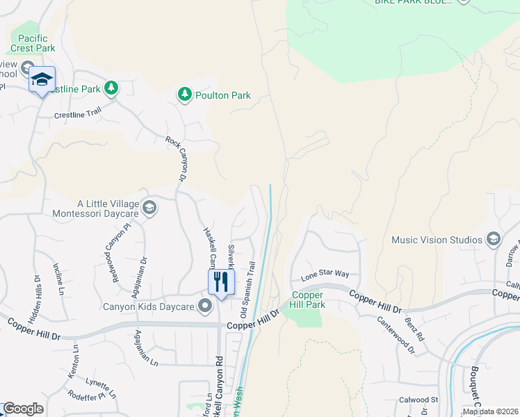 map of restaurants, bars, coffee shops, grocery stores, and more near 28692 Placerview Trail in Santa Clarita