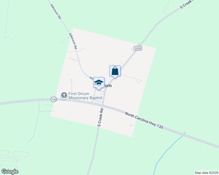 map of restaurants, bars, coffee shops, grocery stores, and more near 1591 South Creek Road in Orrum