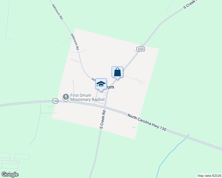 map of restaurants, bars, coffee shops, grocery stores, and more near 1591 South Creek Road in Orrum