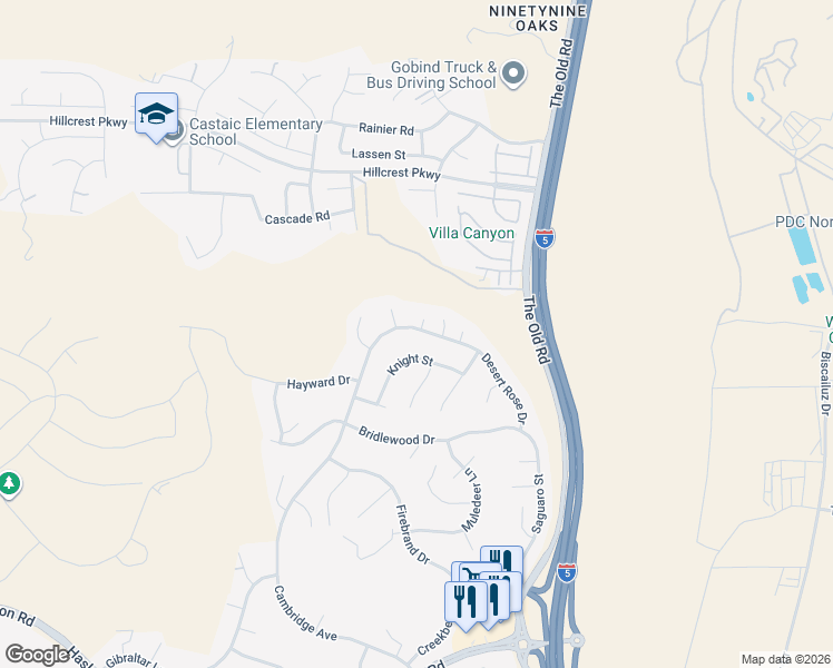 map of restaurants, bars, coffee shops, grocery stores, and more near 30146 Cambridge Avenue in Castaic