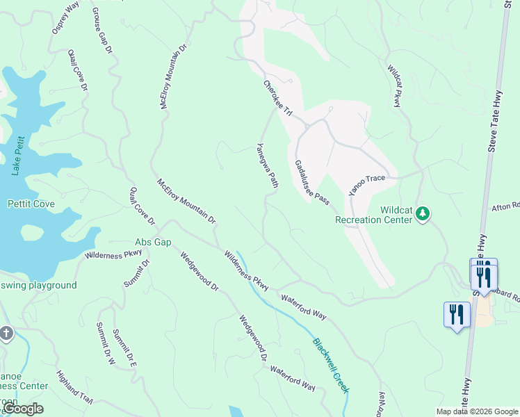 map of restaurants, bars, coffee shops, grocery stores, and more near 382 Yanegwa Path in Jasper