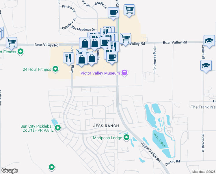 map of restaurants, bars, coffee shops, grocery stores, and more near Town Center Drive in Apple Valley