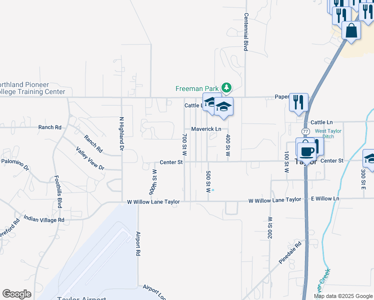 map of restaurants, bars, coffee shops, grocery stores, and more near 31 700 Street West in Taylor