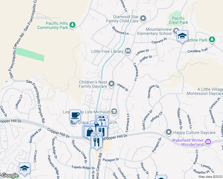 map of restaurants, bars, coffee shops, grocery stores, and more near 28345 Seco Canyon Road in Santa Clarita