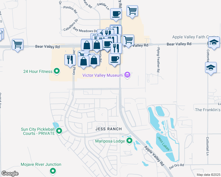 map of restaurants, bars, coffee shops, grocery stores, and more near Town Center Drive in Apple Valley