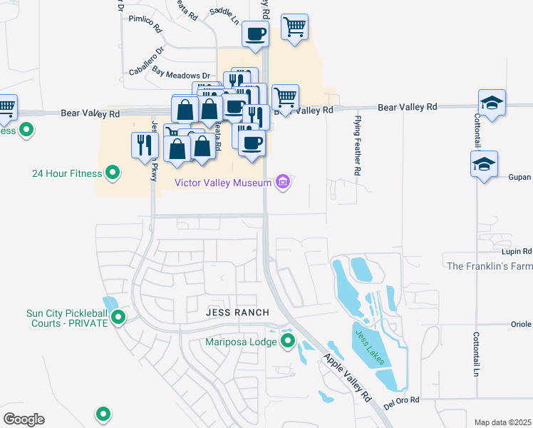 map of restaurants, bars, coffee shops, grocery stores, and more near Apple Valley Road in Apple Valley