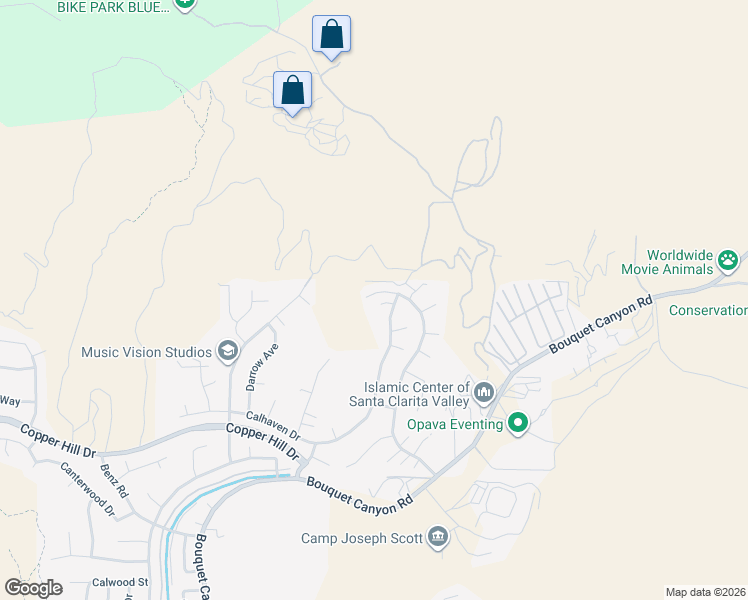 map of restaurants, bars, coffee shops, grocery stores, and more near 29033 Shadow Valley Lane in Santa Clarita