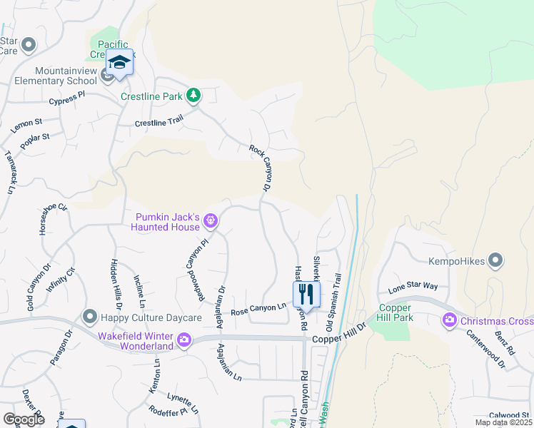 map of restaurants, bars, coffee shops, grocery stores, and more near 28630 Rock Canyon Drive in Santa Clarita