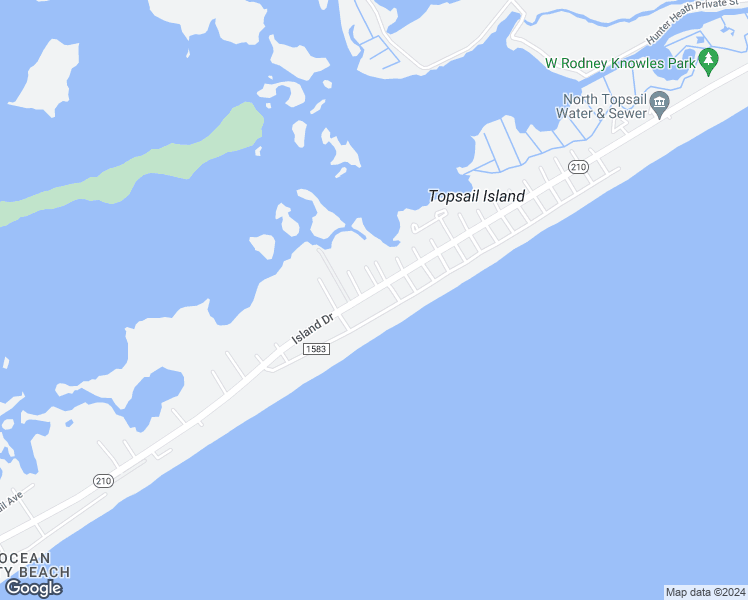 map of restaurants, bars, coffee shops, grocery stores, and more near 3212 Island Drive in North Topsail Beach