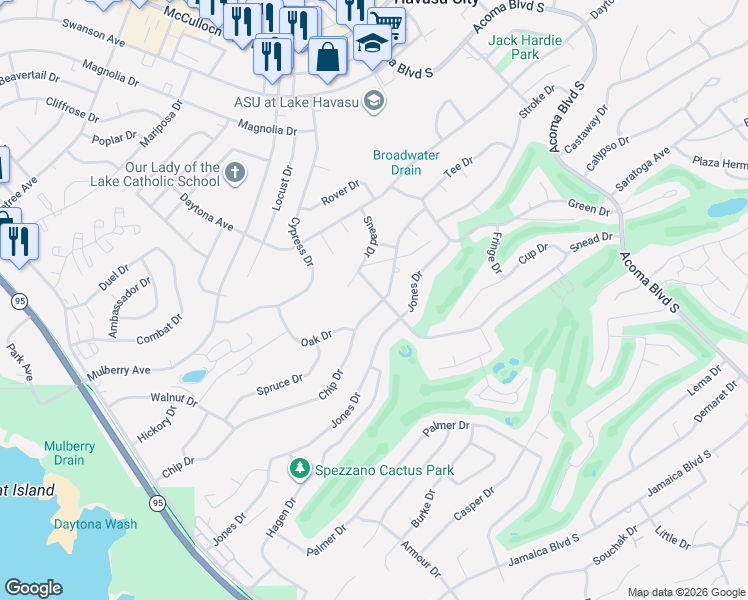 map of restaurants, bars, coffee shops, grocery stores, and more near 2117 Chip Dr in Lake Havasu City