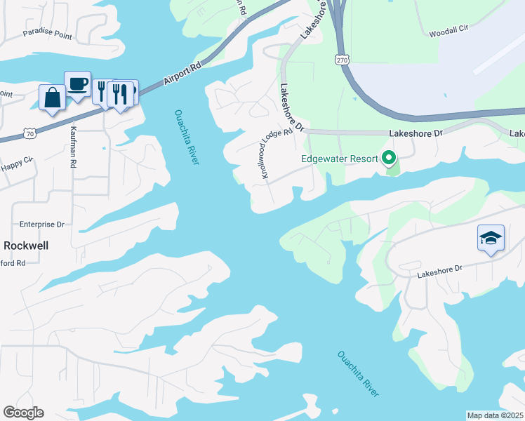 map of restaurants, bars, coffee shops, grocery stores, and more near 140 Knollwood Lodge Road in Hot Springs