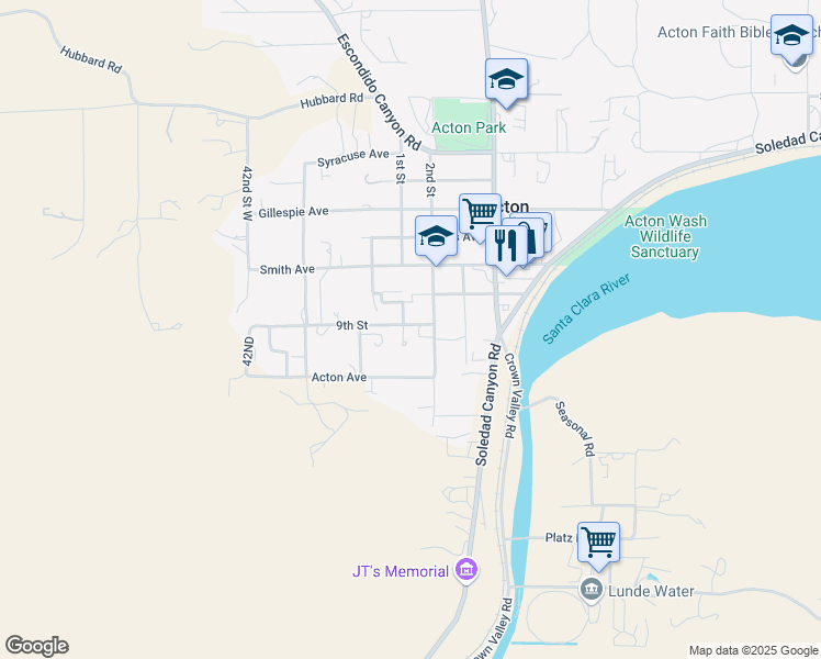 map of restaurants, bars, coffee shops, grocery stores, and more near 31750 1st Street in Acton