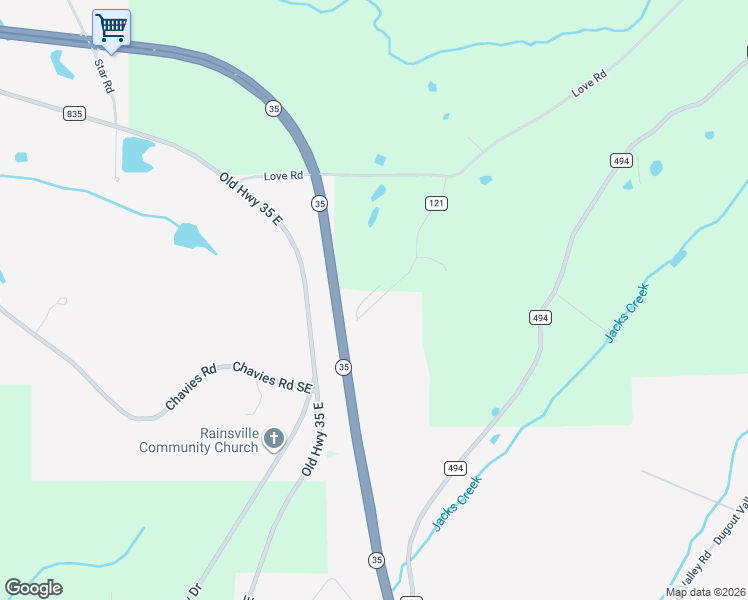 map of restaurants, bars, coffee shops, grocery stores, and more near 18 Bluff View Drive in Fort Payne