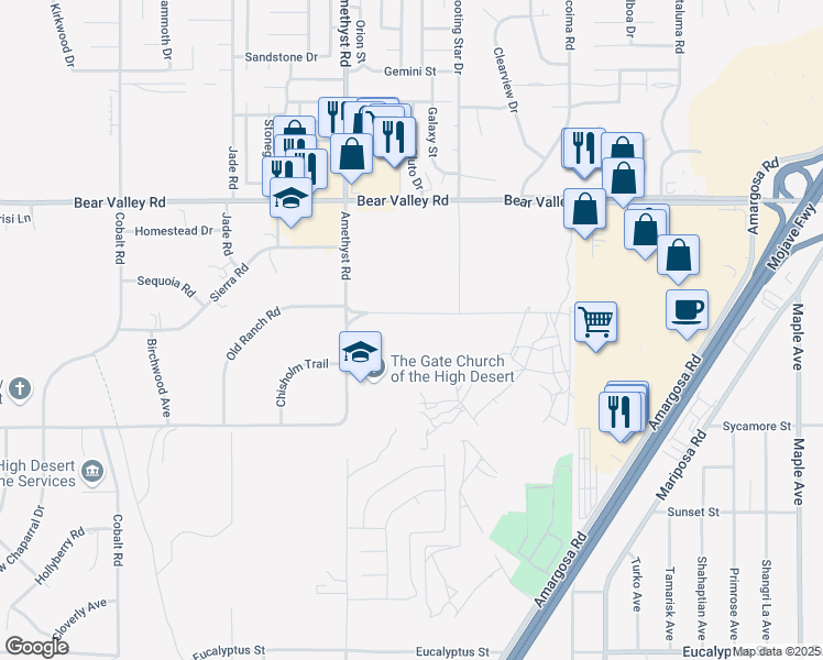 map of restaurants, bars, coffee shops, grocery stores, and more near Sierra Road in Victorville