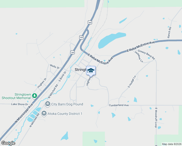 map of restaurants, bars, coffee shops, grocery stores, and more near 205 Mulberry Street in Atoka