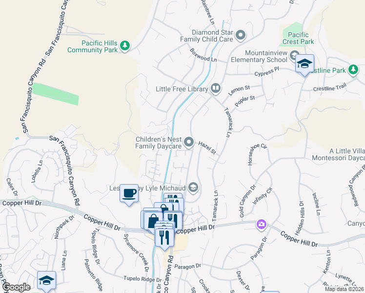 map of restaurants, bars, coffee shops, grocery stores, and more near 28423 Seco Canyon Road in Santa Clarita