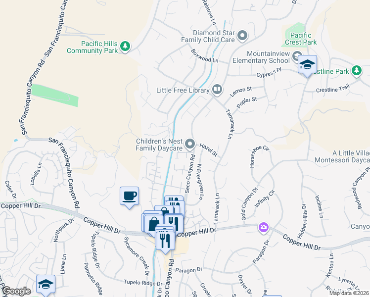 map of restaurants, bars, coffee shops, grocery stores, and more near 28431 Seco Canyon Road in Santa Clarita