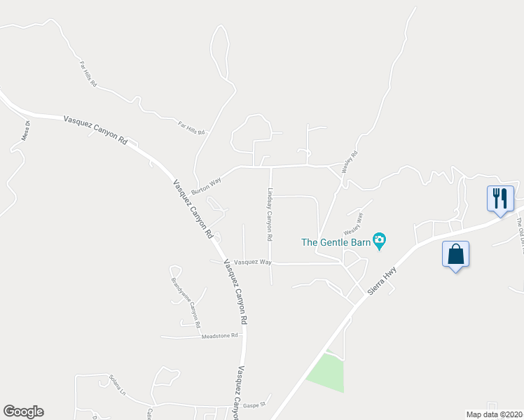 map of restaurants, bars, coffee shops, grocery stores, and more near 30715 Lindsay Canyon Road in Los Angeles County