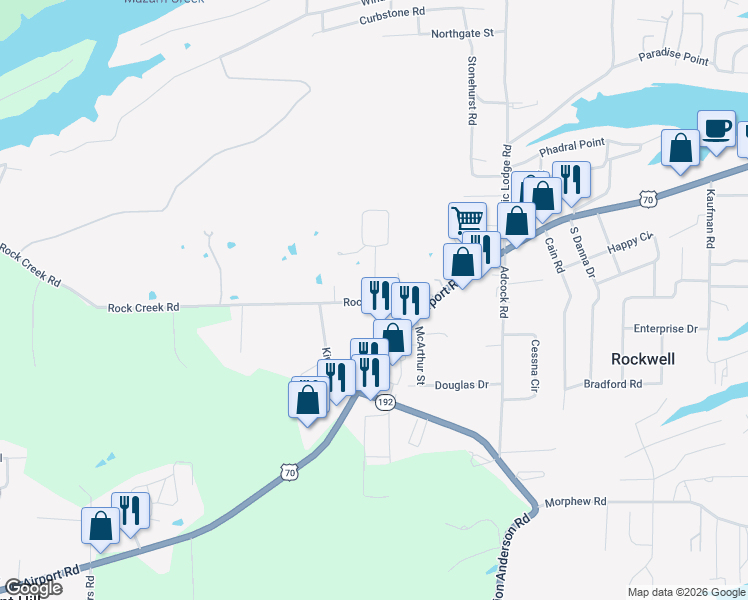 map of restaurants, bars, coffee shops, grocery stores, and more near 103 Brantley Way in Rockwell