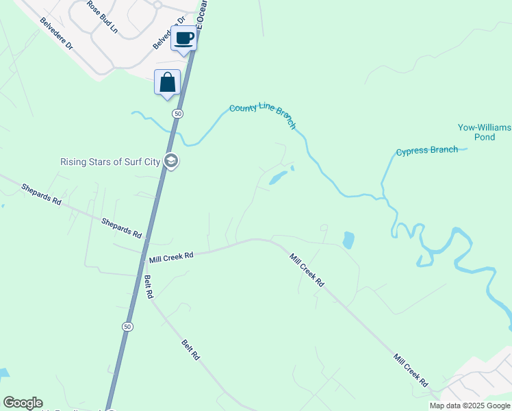 map of restaurants, bars, coffee shops, grocery stores, and more near 124 Poplar Branch Way in Hampstead