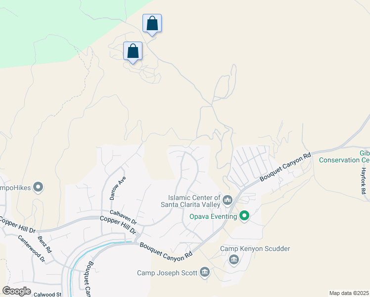 map of restaurants, bars, coffee shops, grocery stores, and more near Shadow Valley Lane in Los Angeles County