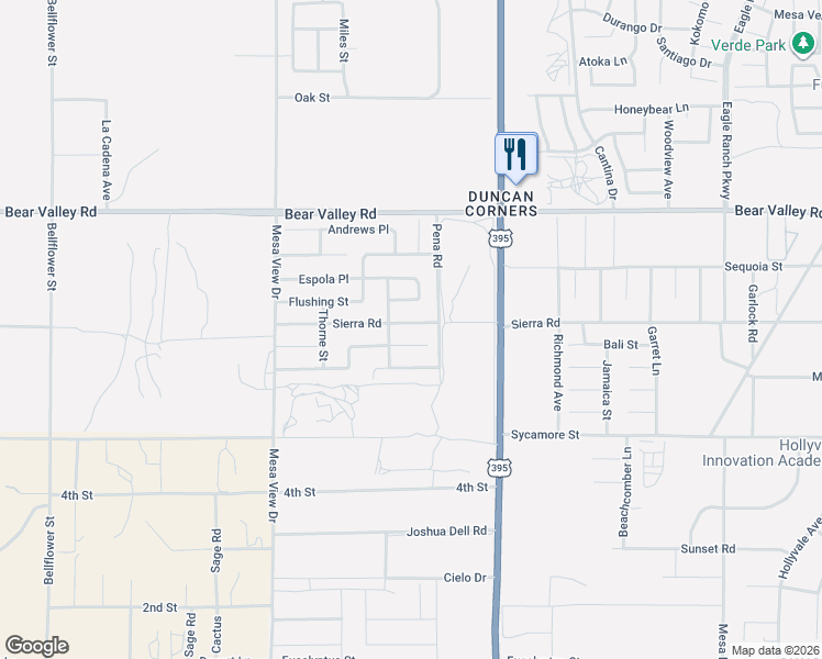 map of restaurants, bars, coffee shops, grocery stores, and more near 11937 Foster Place in Victorville