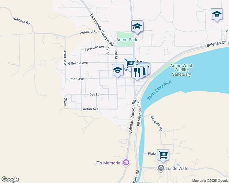 map of restaurants, bars, coffee shops, grocery stores, and more near 31811 2nd Street in Acton