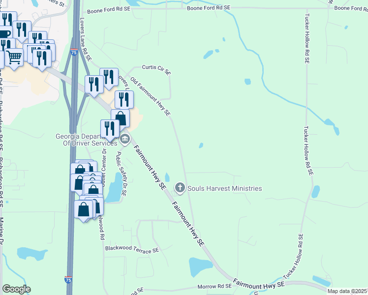 map of restaurants, bars, coffee shops, grocery stores, and more near 514 Old Fairmount Highway Southeast in Calhoun
