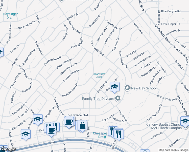map of restaurants, bars, coffee shops, grocery stores, and more near 3456 Yavapai Drive in Lake Havasu City