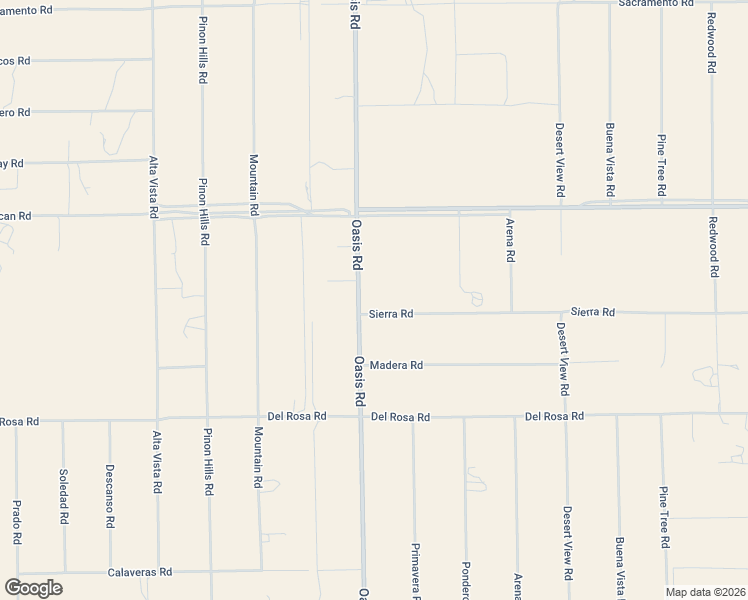 map of restaurants, bars, coffee shops, grocery stores, and more near 11927 Oasis Road in Pinon Hills