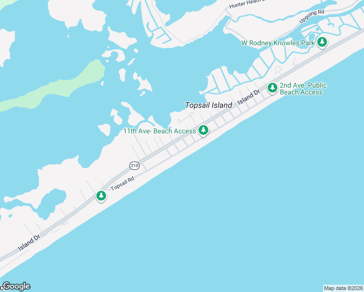 map of restaurants, bars, coffee shops, grocery stores, and more near 311 Topsail Road in North Topsail Beach