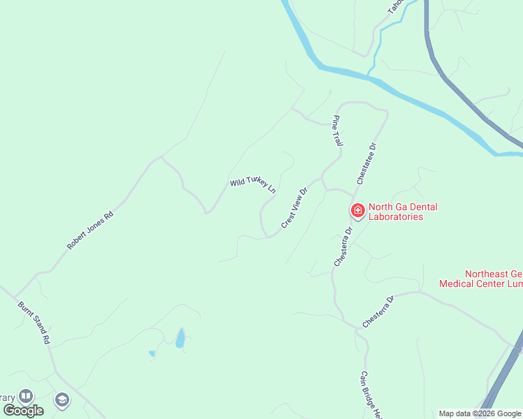 map of restaurants, bars, coffee shops, grocery stores, and more near Wild Turkey Lane in Dahlonega