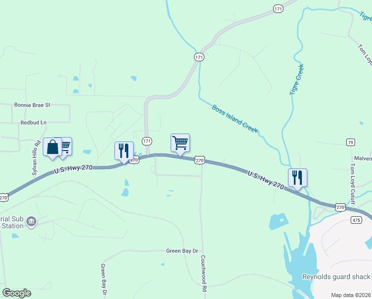 map of restaurants, bars, coffee shops, grocery stores, and more near 4975 Malvern Road in Garland County
