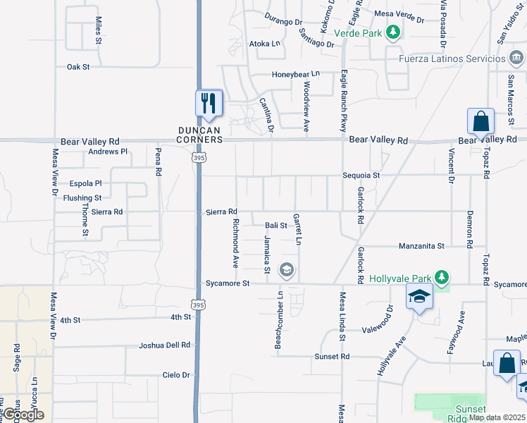 map of restaurants, bars, coffee shops, grocery stores, and more near Sierra Road in Victorville