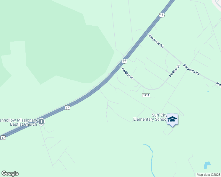 map of restaurants, bars, coffee shops, grocery stores, and more near U.S. 17 in Hampstead