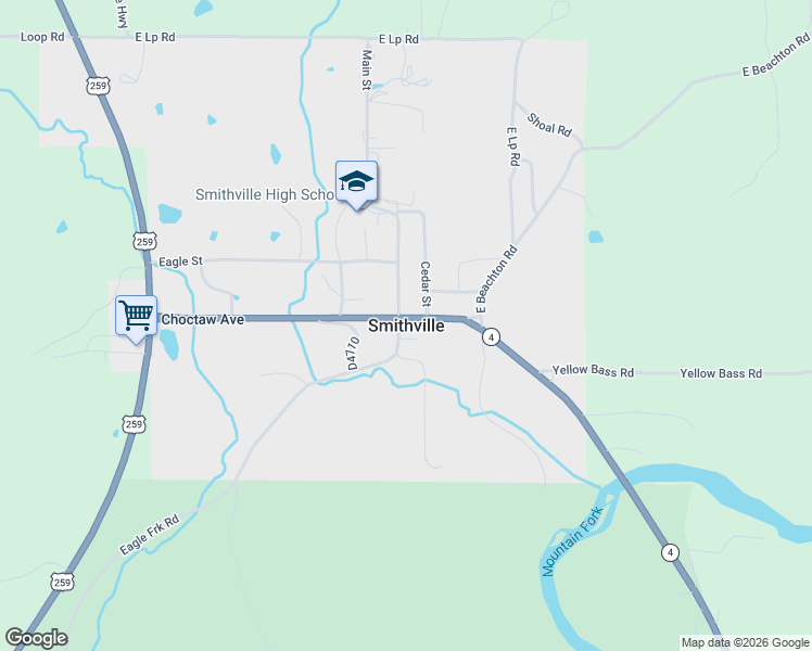map of restaurants, bars, coffee shops, grocery stores, and more near in Smithville