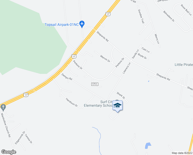 map of restaurants, bars, coffee shops, grocery stores, and more near 295 Perkins Drive in Hampstead