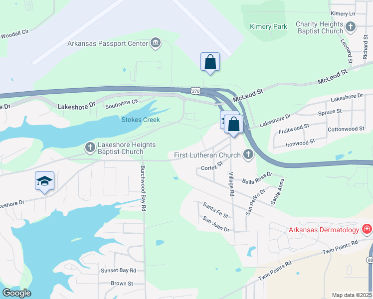 map of restaurants, bars, coffee shops, grocery stores, and more near 804 Lakeshore Drive in Hot Springs