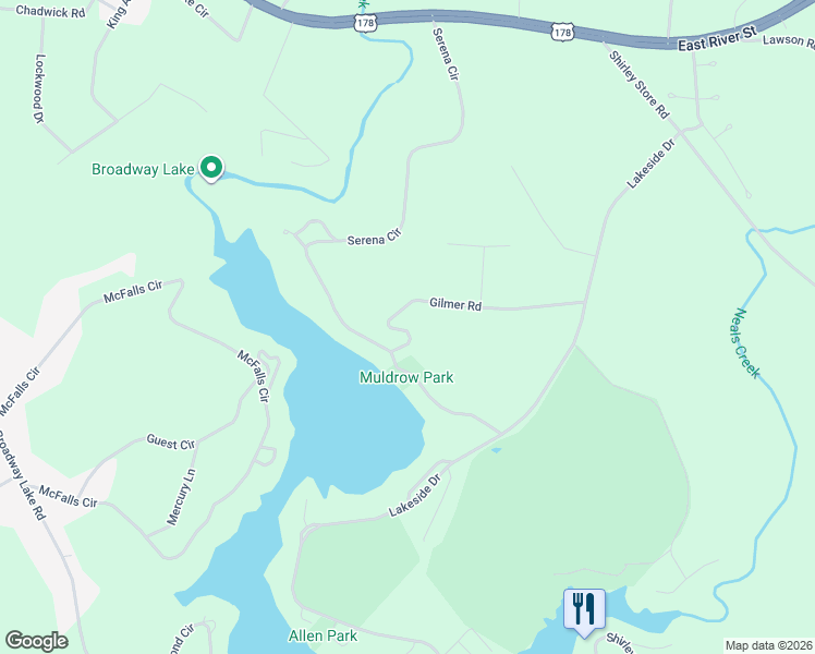 map of restaurants, bars, coffee shops, grocery stores, and more near 134 Gilmer Road in Anderson