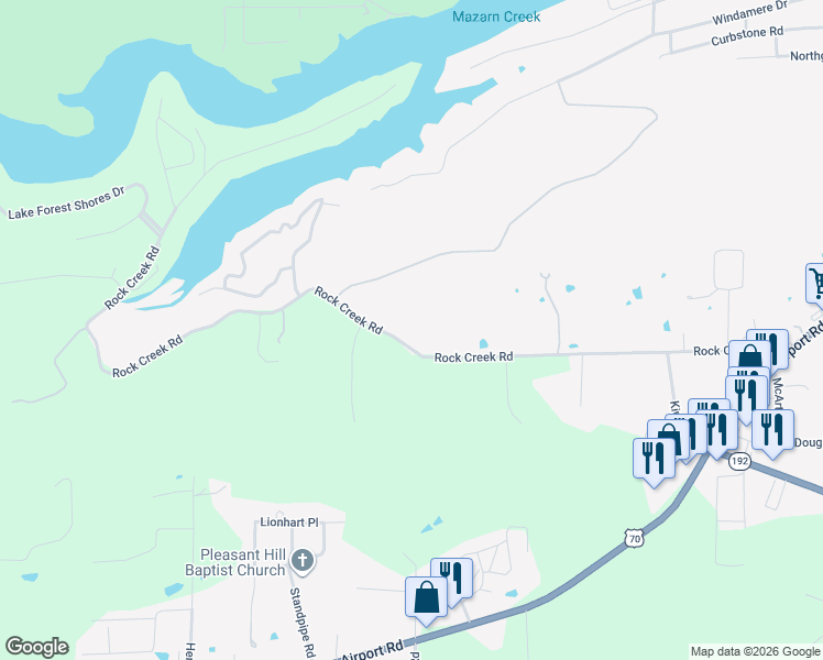 map of restaurants, bars, coffee shops, grocery stores, and more near 592 Rock Creek Road in Hot Springs
