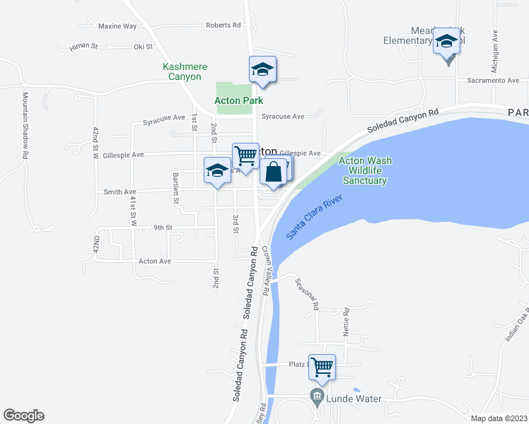 map of restaurants, bars, coffee shops, grocery stores, and more near 31814 Crown Valley Road in Acton