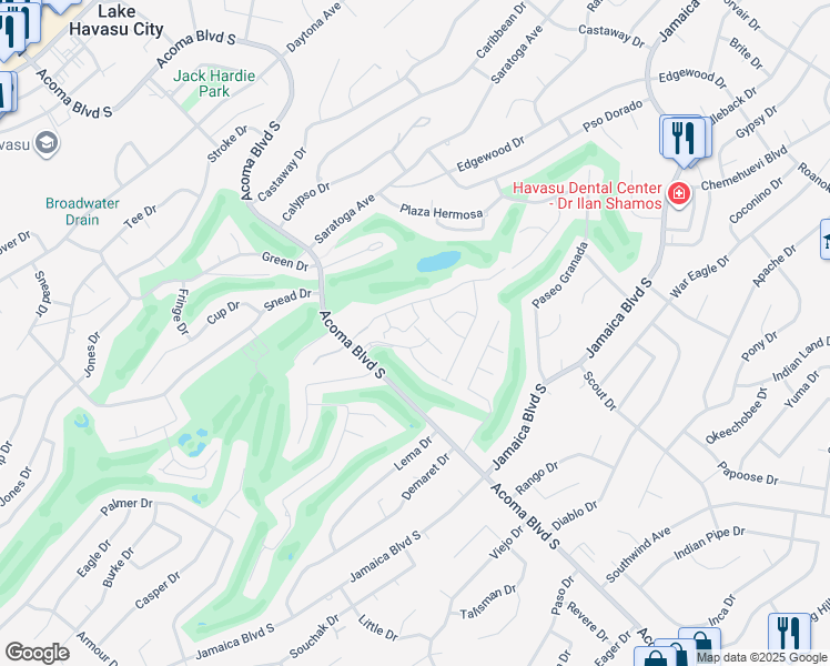 map of restaurants, bars, coffee shops, grocery stores, and more near 2544 Firestone Circle in Lake Havasu City