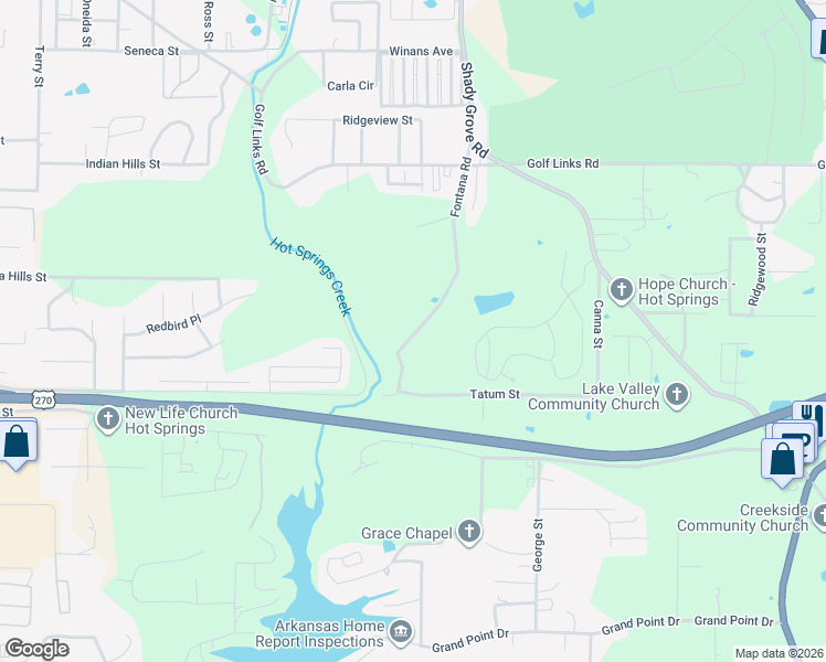map of restaurants, bars, coffee shops, grocery stores, and more near 308 Fontana Road in Hot Springs