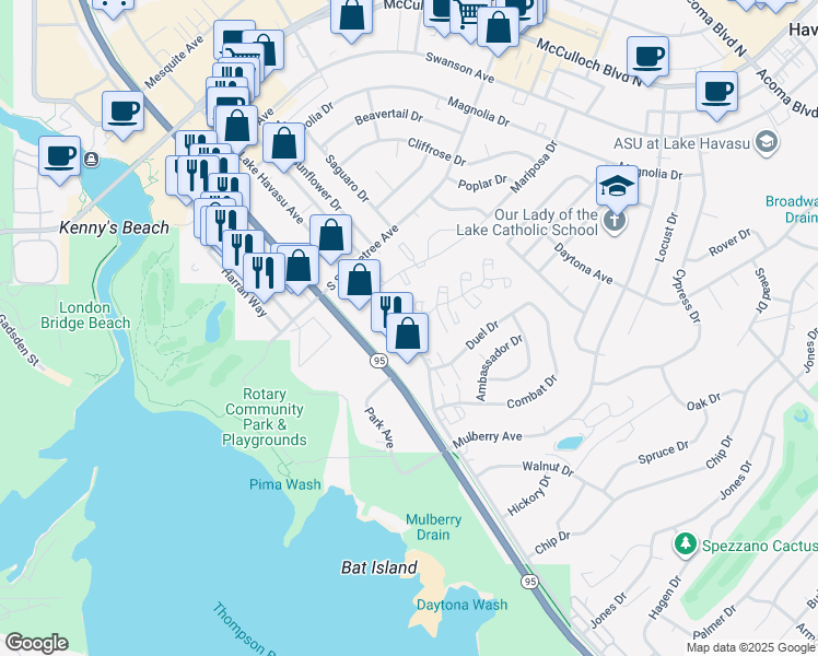 map of restaurants, bars, coffee shops, grocery stores, and more near 1703 Cll Del Oro in Lake Havasu City