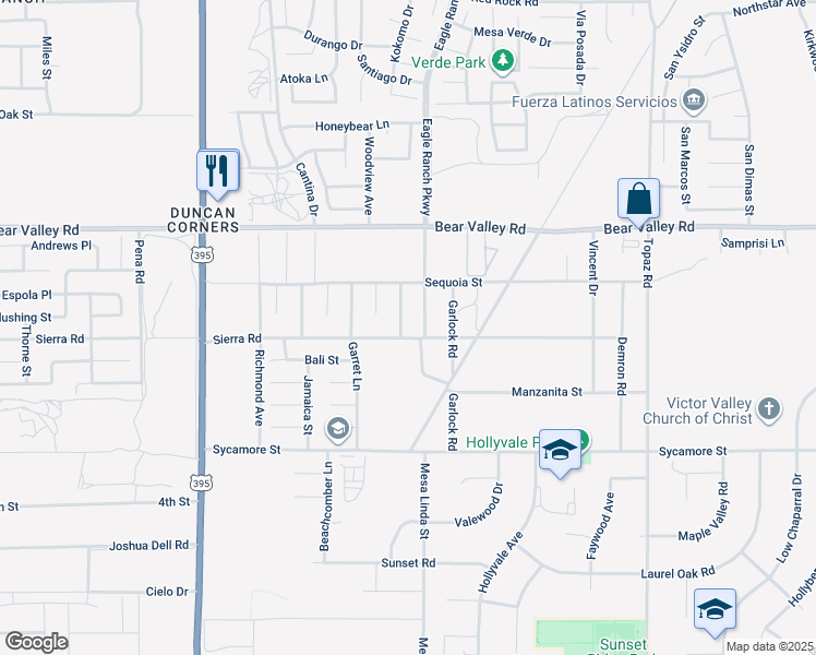 map of restaurants, bars, coffee shops, grocery stores, and more near 11923 Autumn Wind Lane in Victorville