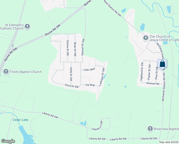 map of restaurants, bars, coffee shops, grocery stores, and more near 153 Lilac Way in Calhoun