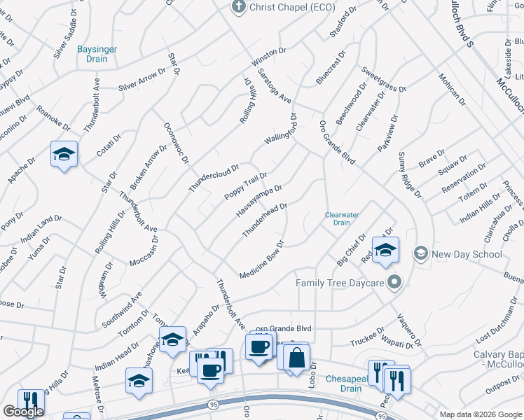 map of restaurants, bars, coffee shops, grocery stores, and more near 901 Hassayampa Way in Lake Havasu City
