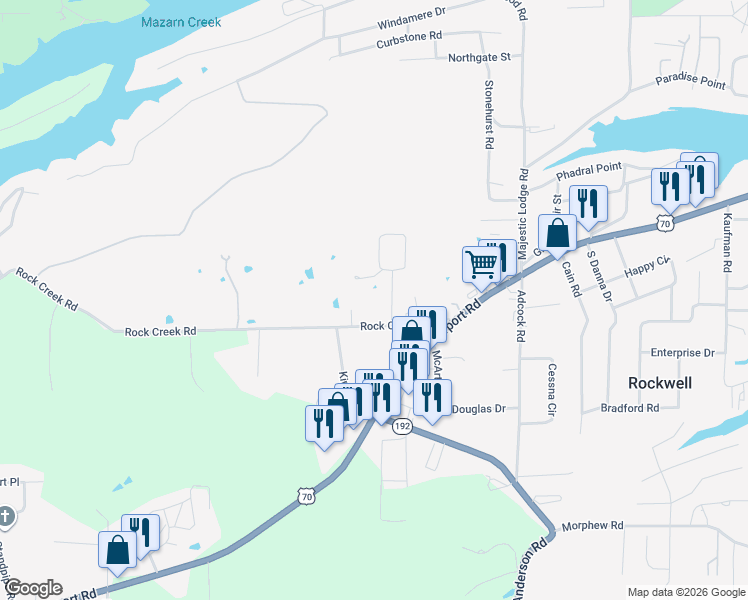 map of restaurants, bars, coffee shops, grocery stores, and more near 103 Brantley Way in Hot Springs